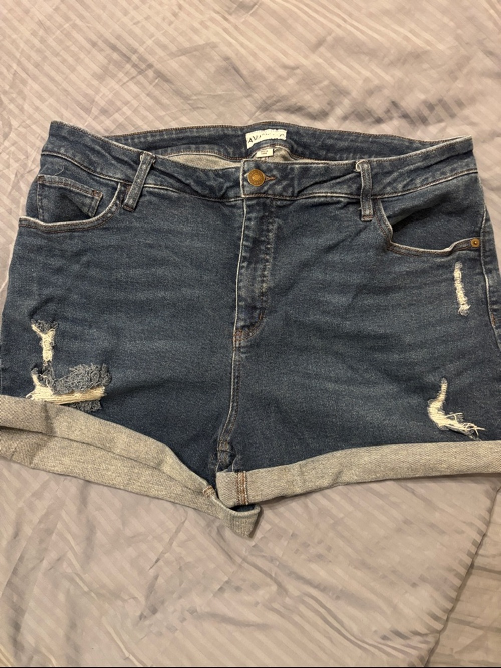 Ava & Viv Dark Blue Distressed Roll-Cuff Denim Shorts